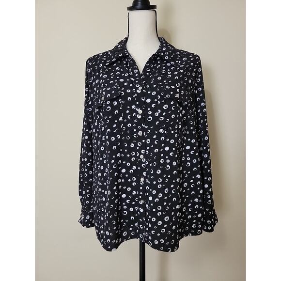 Kim Rogers Petite XL Button Up Blouse Collar Long Roll Tab Sleeve Breast Pockets - Picture 1 of 16